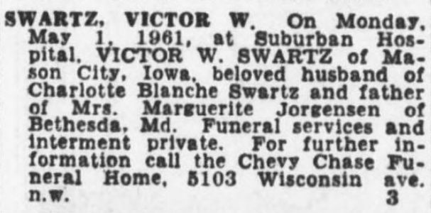 Victor Warren Swartz Death Notice